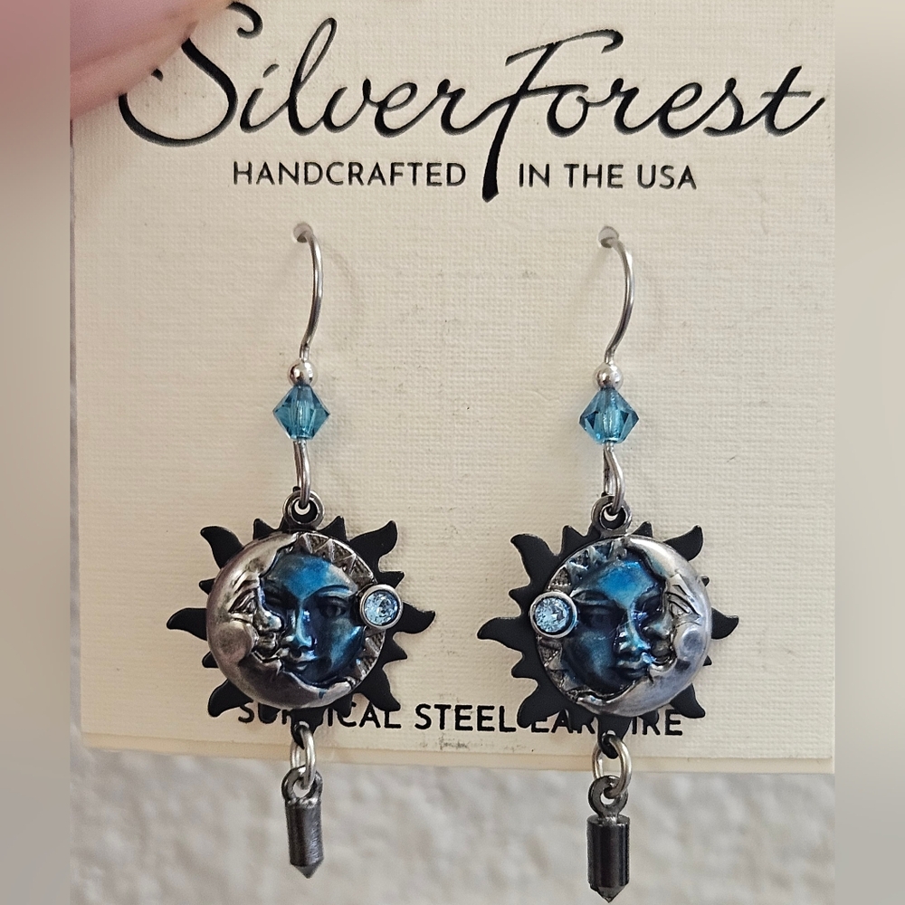 SILVER FOREST Silver Forest Blue Eclipse Layered Earrings Sun Moon - Picture 4 of 8
